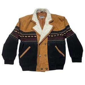 Vintage Southwestern Suede Jacket Large Tuskany Leather Western Aztec Sherpa 90s